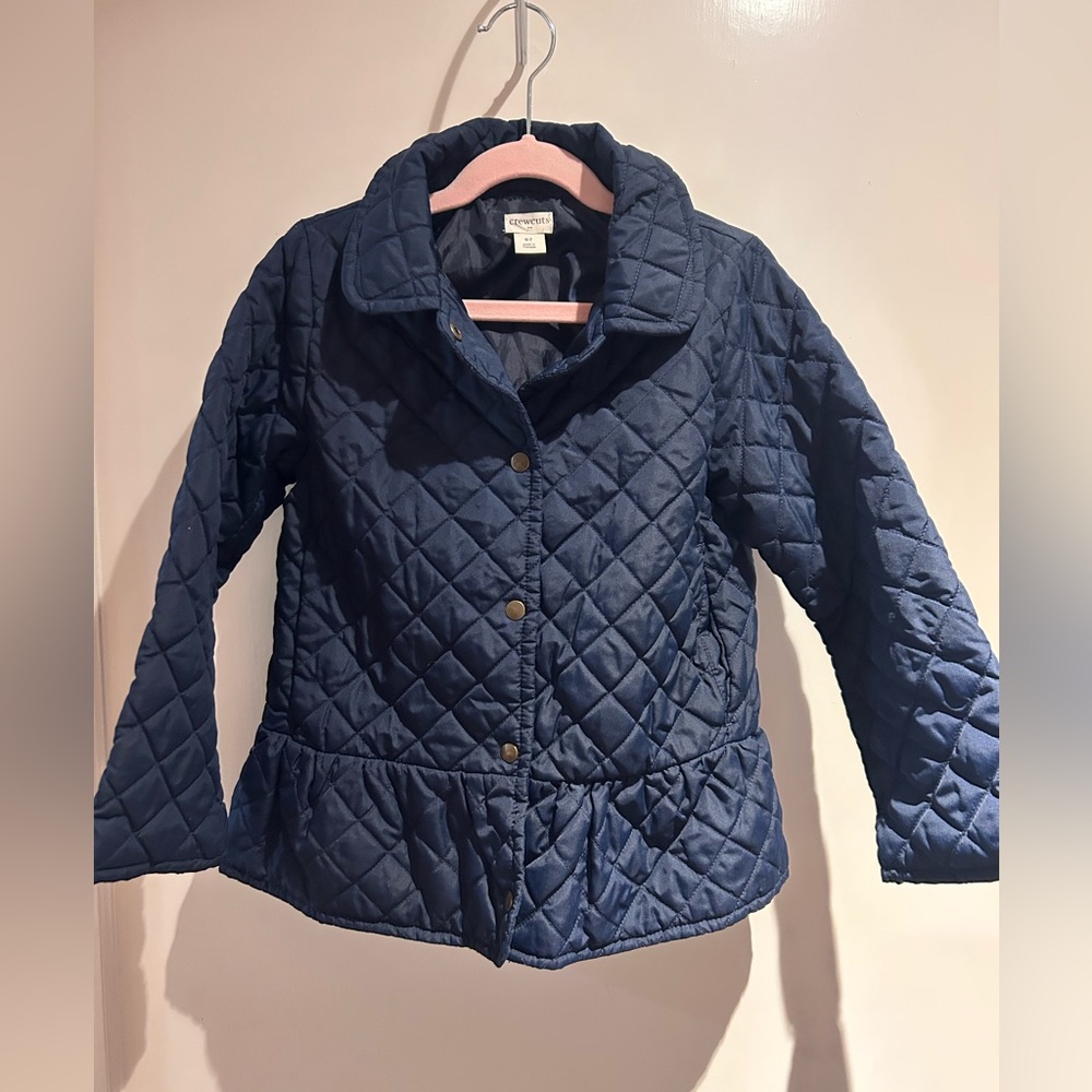 J.Crew Crewcuts Girls Navy Quilted Peplum Barn Jacket. Sz 6-7
